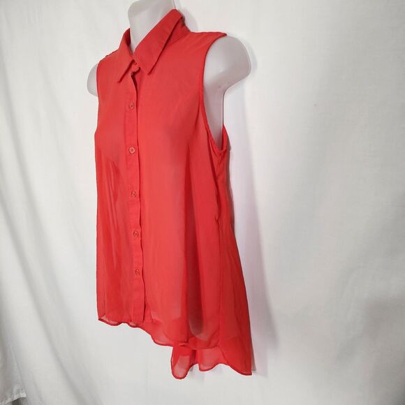 Sans Souci Womens Tank Top Blouse Size Small Sheer Button Up Sleeveless Hi Low - Picture 5 of 8
